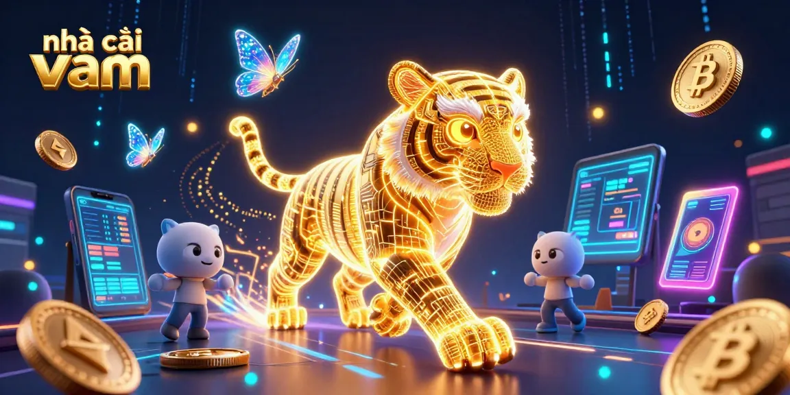 Engage with nhà cái vmax in a vibrant digital casino scene filled with glowing crypto coins and dynamic game elements.