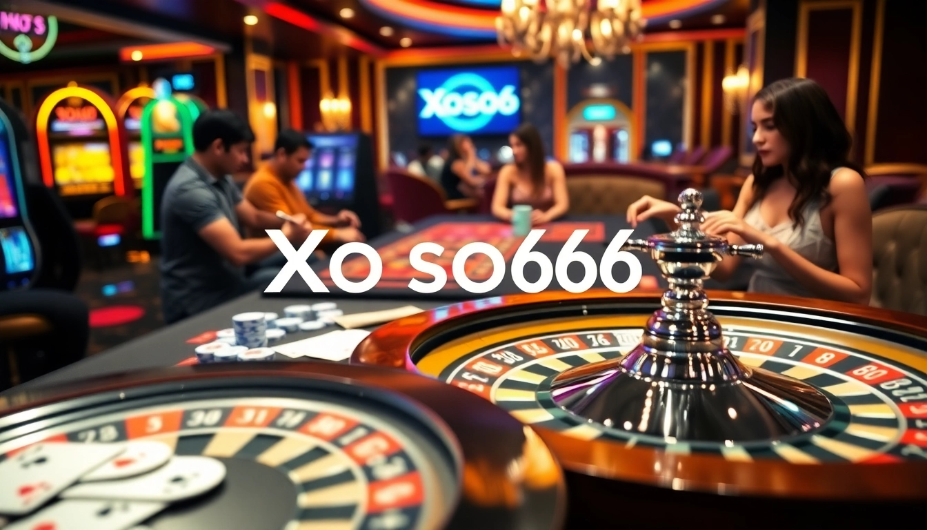 Xoso66 players engaging in thrilling casino games, showcasing excitement and luxury.