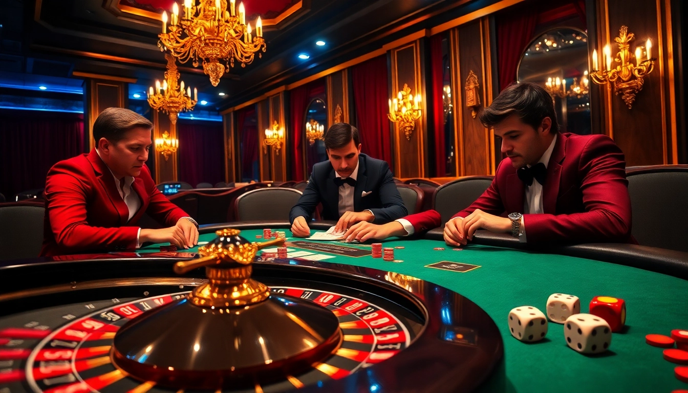 Hit club players engaging in a high-stakes poker game surrounded by luxury casino elements.