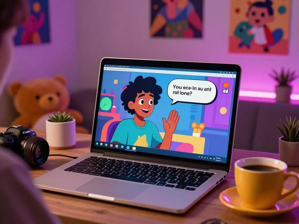 Engaging chat with an 18+ AI character in a cozy, vibrant environment.