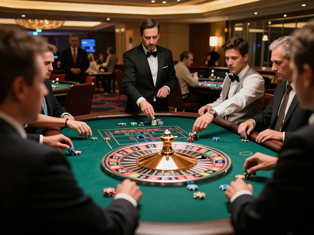 Focus on players placing bets and enjoying a thrilling game of roulette at Fokus777 casino.