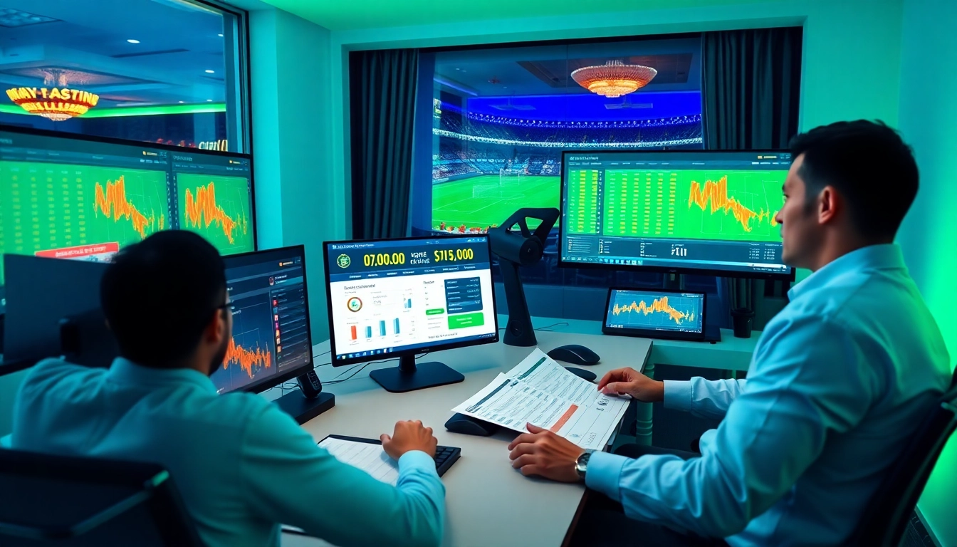Engaging online betting scene showcasing สมัครแทงบอล strategies with high-tech sports analysis.