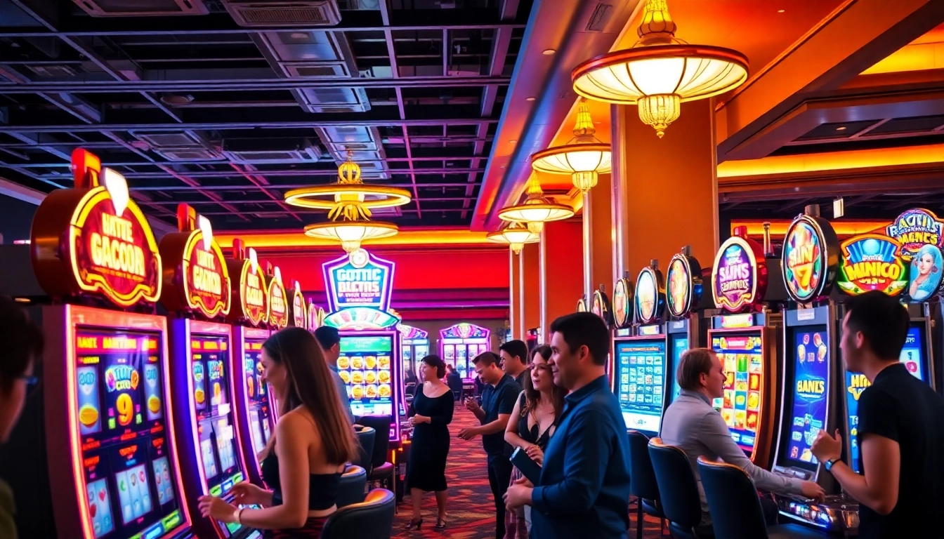 Players enjoying slot gacor machines in a vibrant casino setting.