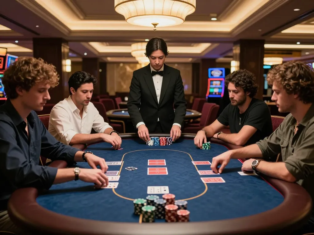 Players engaged in intense poker gameplay at Nhà cái KONG88's VIP table, showcasing strategic gambling atmosphere