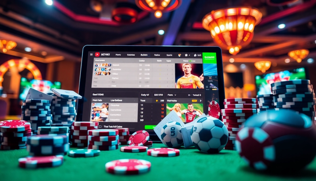 Engaging scene of online gambling with สมัครแทงบอล showcasing vibrant betting interface and casino elements.