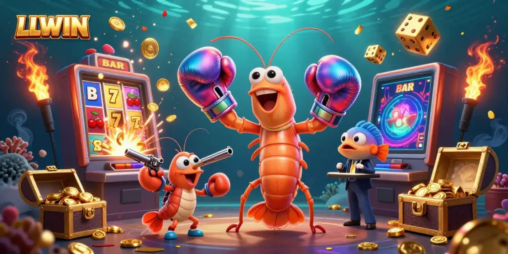 Experience LLWIN's vibrant casino gaming scene with characters and jackpot elements in action.