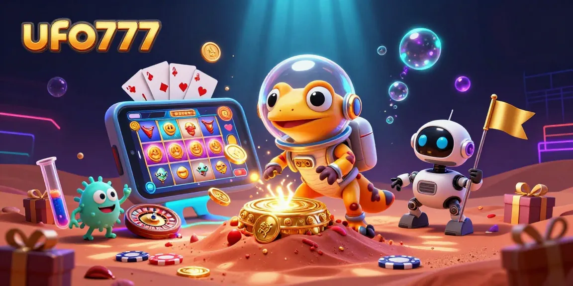 Experience thrilling wins at ufo777 with an adventurous Martian gecko and casino treasures!