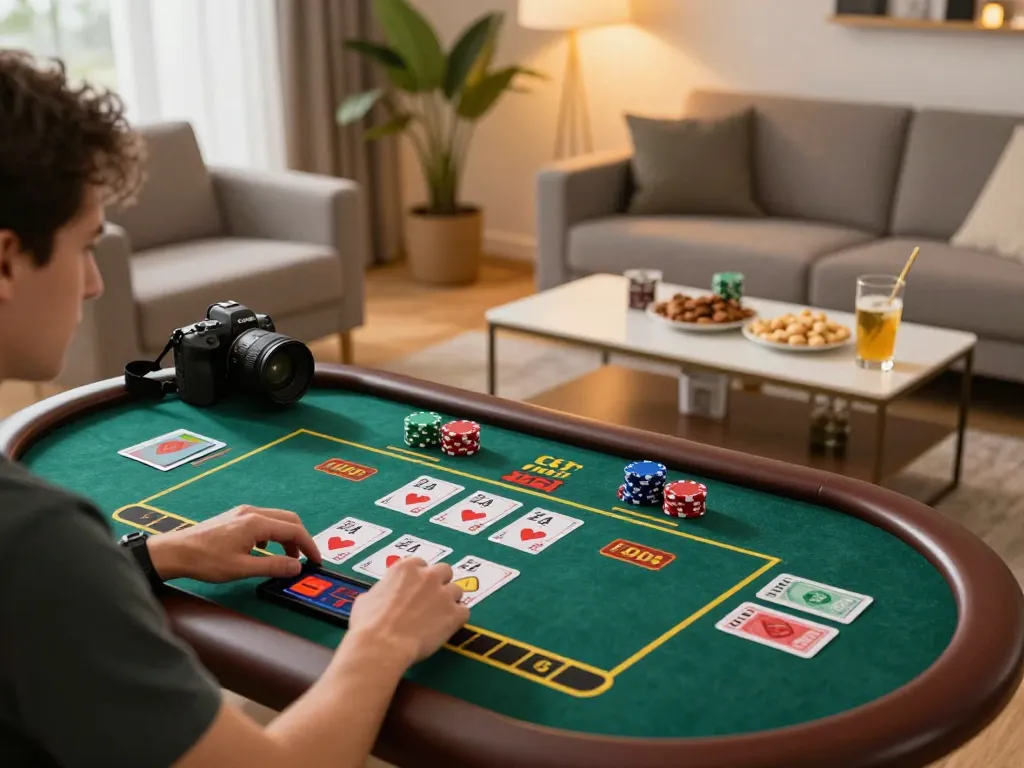 Player enjoying GG88 live dealer game on tablet in cozy home setting.