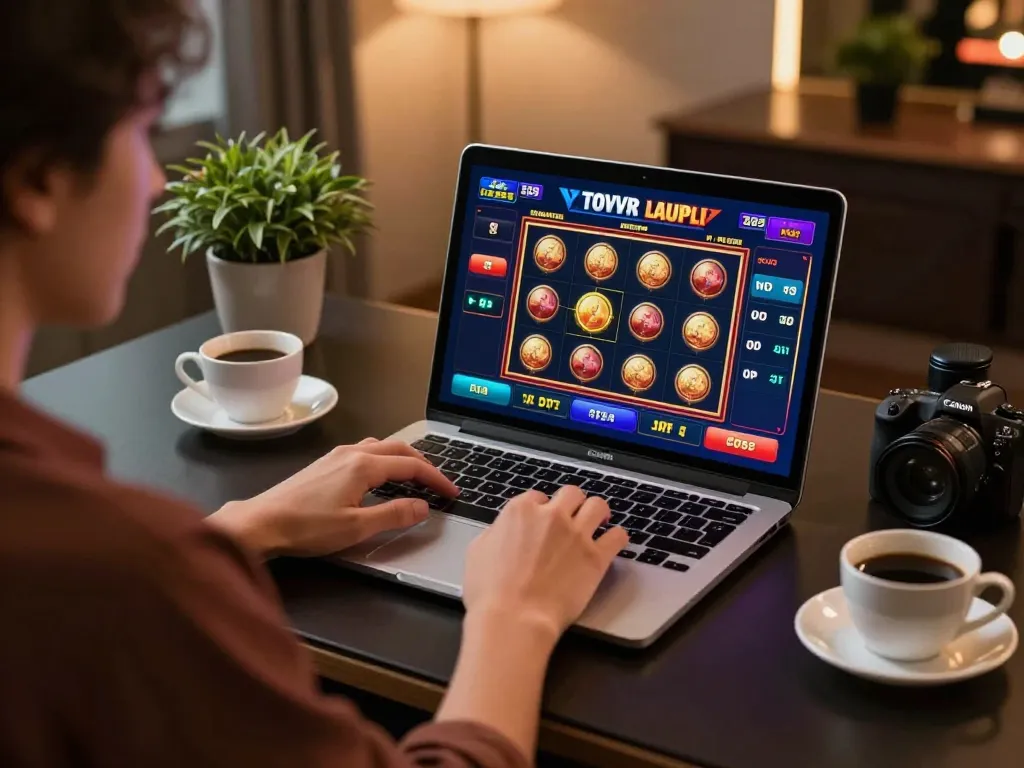 Experience seamless online gaming with tg88 on a sleek laptop in an inviting atmosphere.