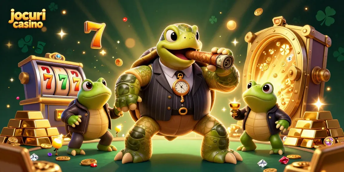 Joacă jocuri casino captivante cu personaje distractive și elemente de aur.