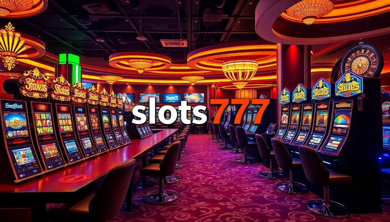 Play slots777 games at a luxurious casino with vibrant slot machines and engaging atmosphere.