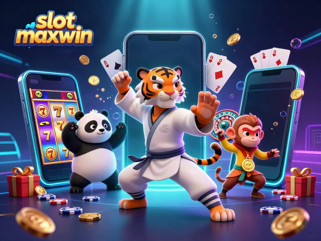 Engage in thrilling gameplay with slot maxwin surrounded by colorful game elements in an exciting casino scene.