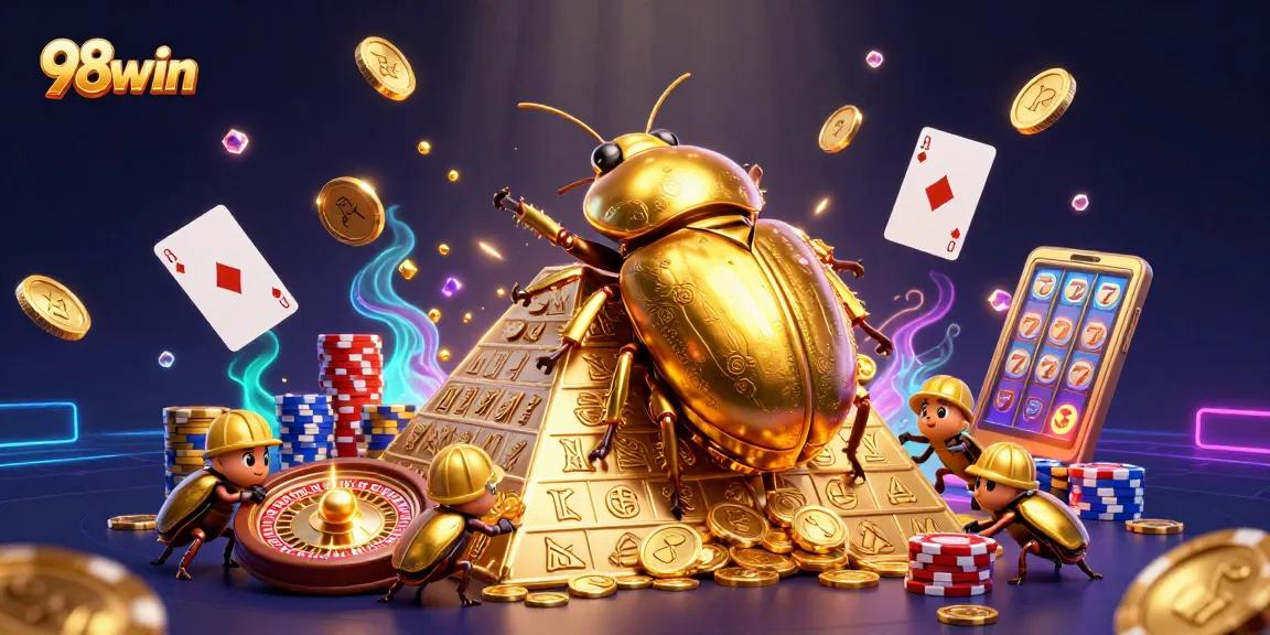 Engagingly win at 98win with vivid golden coins cascading in a dynamic casino scene illustrating winnings.