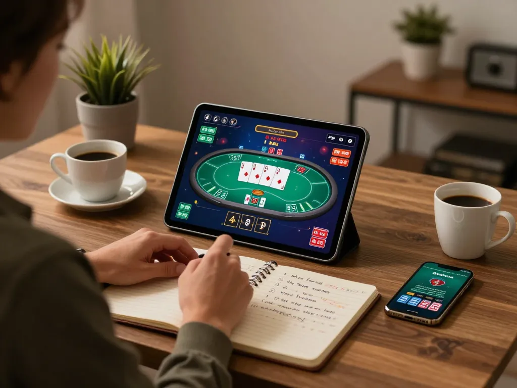 Player tracking bankroll on a tablet at home while engaging with online casino lsa app.