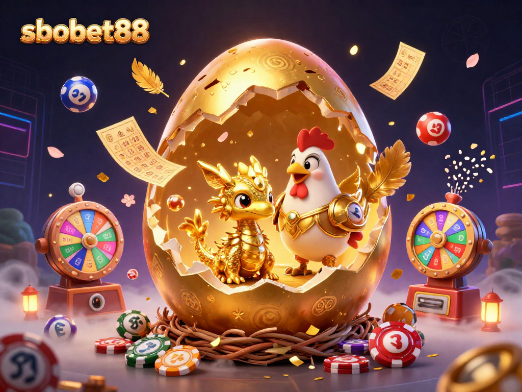 Play exciting games and win with sbobet88 in a vibrant casino-themed illustration.