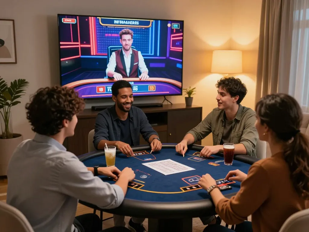 Excited players enjoying Rik vip live dealer games at home, engaging with interactive online casino.