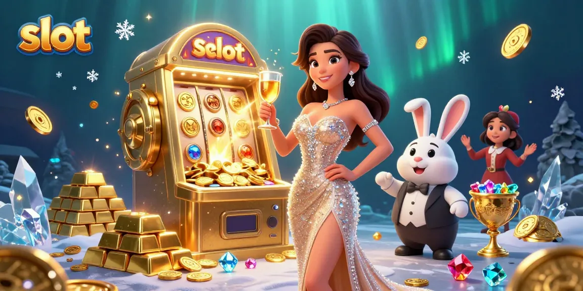Experience thrilling slot action with a glamorous woman beside a jackpot machine, radiating excitement.