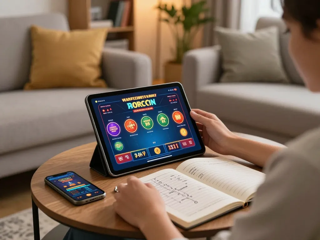 Player engaging in online gaming on af88 tablet with strategic betting notes visible.