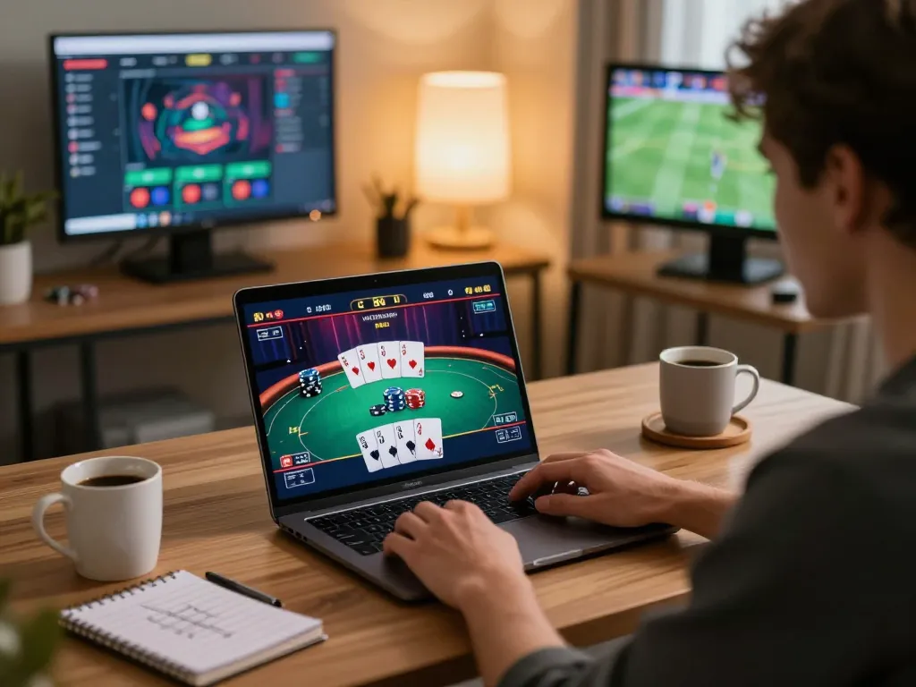 Engaging in a thrilling poker game on an online platform with ww88 interface and strategic notes.