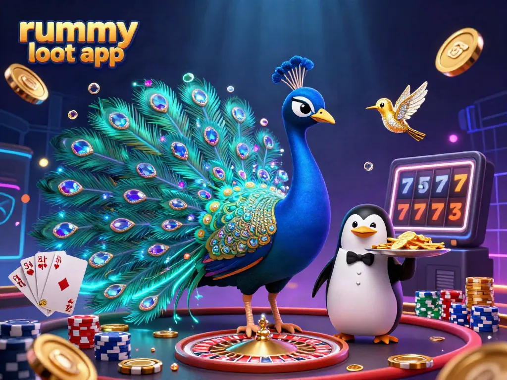 Engage with the exciting rummy loot app featuring vibrant casino elements and lively characters.