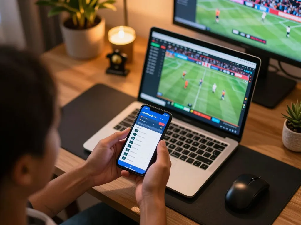 Engaging sports betting scene featuring cm88 com sports analysis and mobile betting device