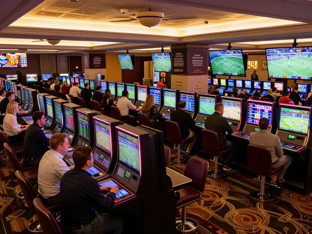 Sophisticated sports betting scene showcasing engaging bettors and live offers while highlighting soi keo nha cai strategies