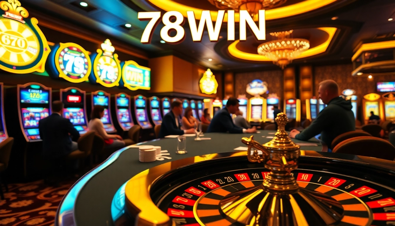 Exciting gameplay at 78WIN casino with professional poker and vibrant slot machines.