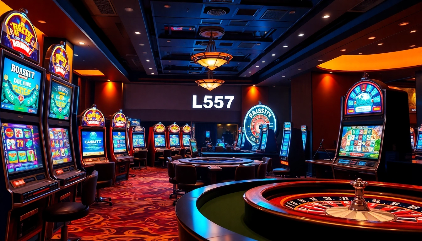 L567 casino players enjoying vibrant slot machines and thrill at the roulette table.