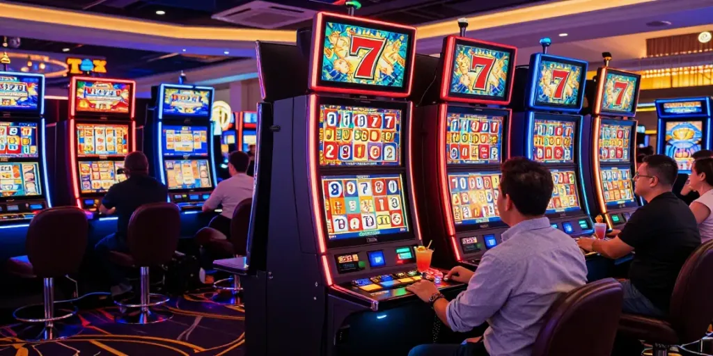 Exciting casino atmosphere showcasing players enjoying Lucky777 slot machines.