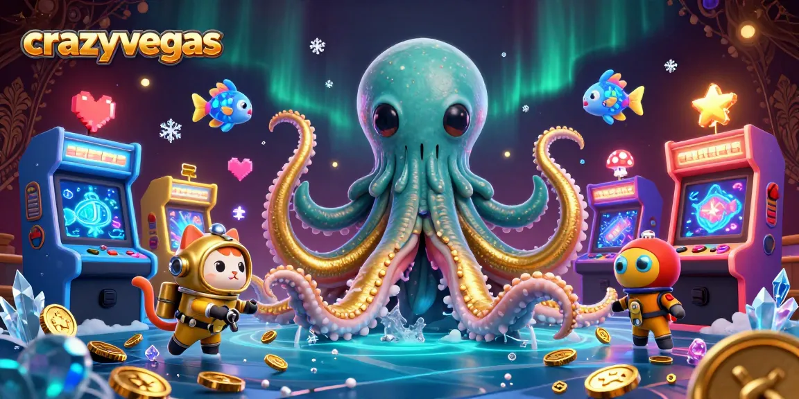 Experience the thrill at crazyvegas with a vibrant scene of a kraken and diving cat amid casino excitement.
