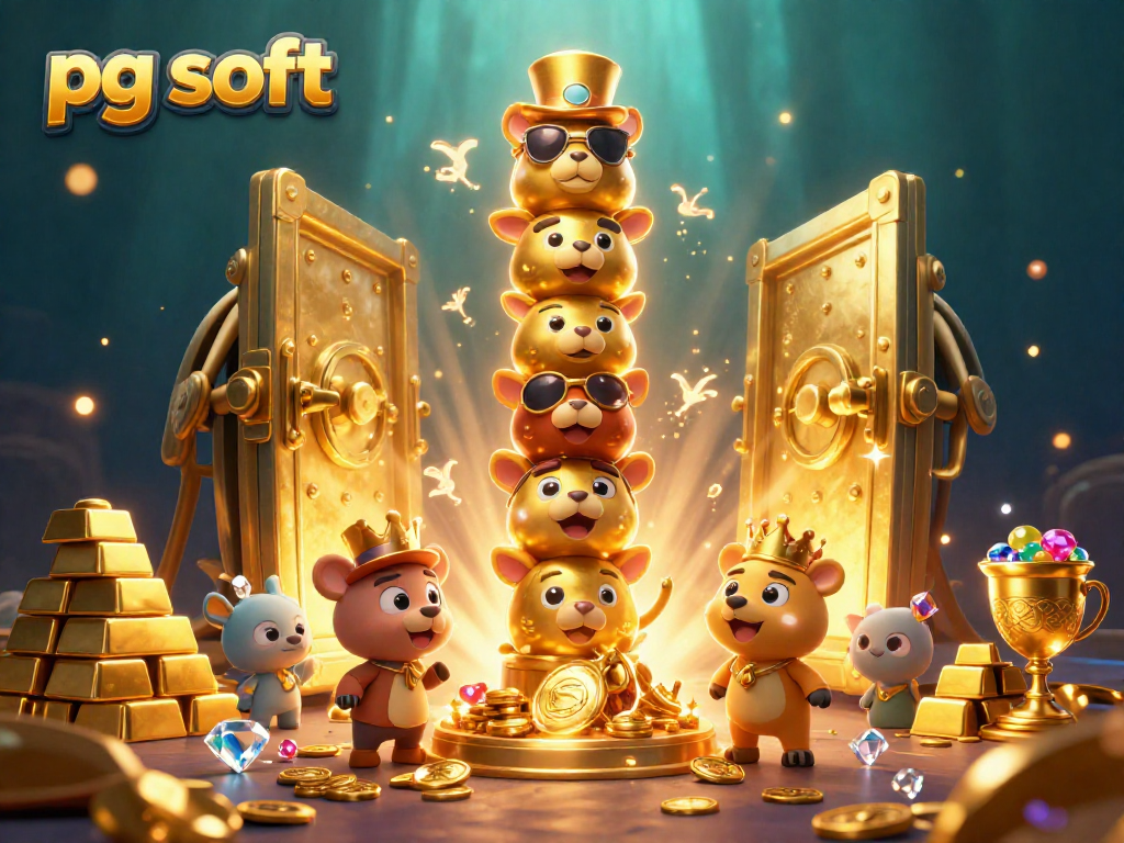 Spin big with pg soft's thrilling golden adventure in a vibrant casino illustration.