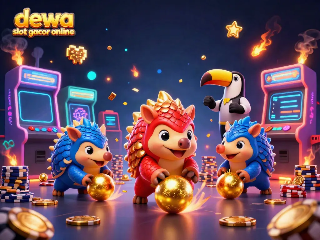 Permainan menarik di dewa slot gacor online dengan pangolin beraksi di mesin slot yang bersinar.