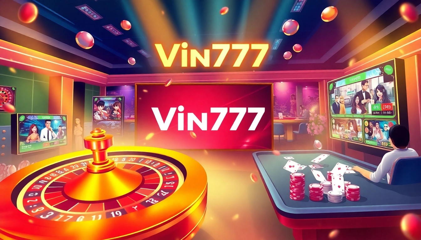 Players enjoying a vibrant online casino experience at Vin777 with roulette and poker.