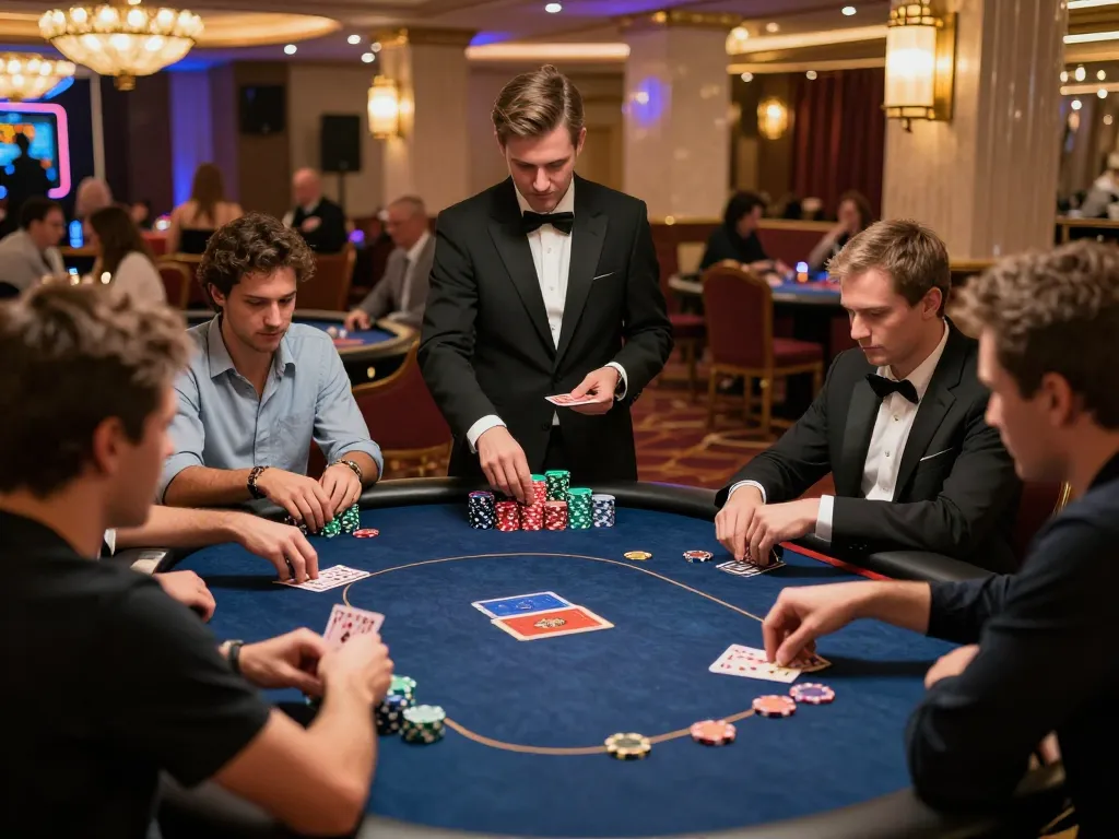 Players engage in a high-stakes poker game at open88.com, showcasing strategic gameplay and vibrant casino ambiance.