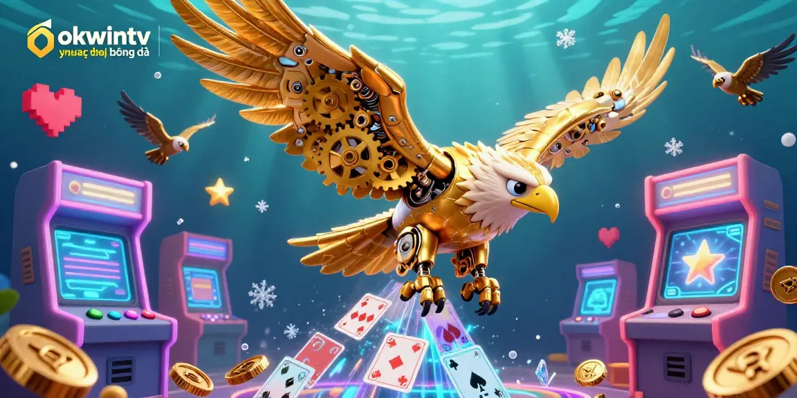 Immerse yourself in the thrilling world of okwintv trực tiếp bóng đá with this dynamic eagle illustration showcasing holographic cards.