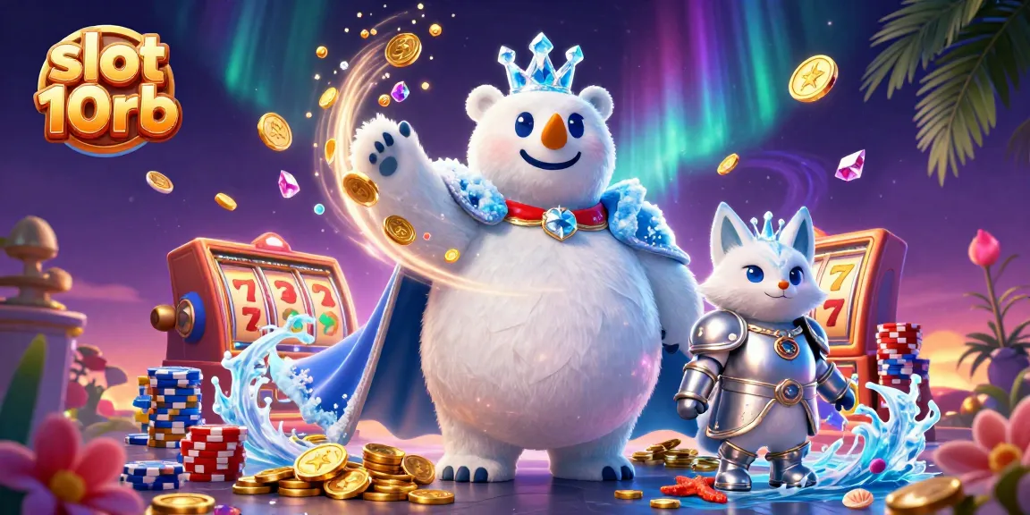 Experience the excitement of slot 10rb with a dazzling 3D illustration featuring an ice king and snow fox in a casino setting.