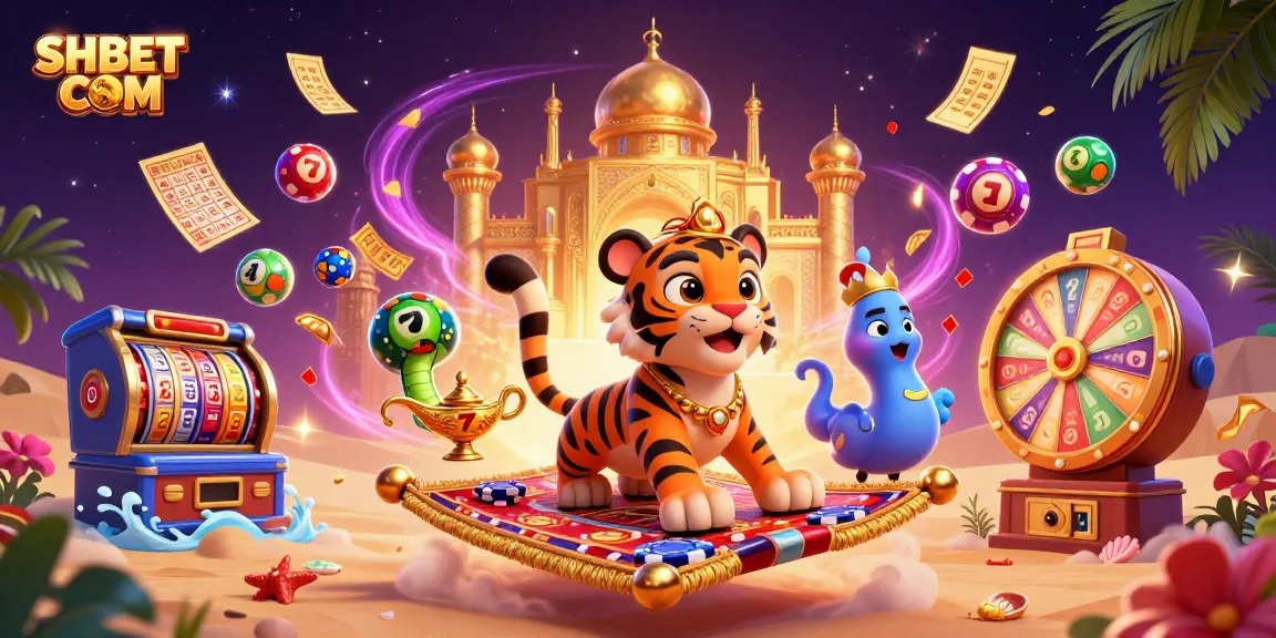Join the excitement of gambling at SHBET COM, featuring vibrant slots, a sultan, and dynamic gaming elements.