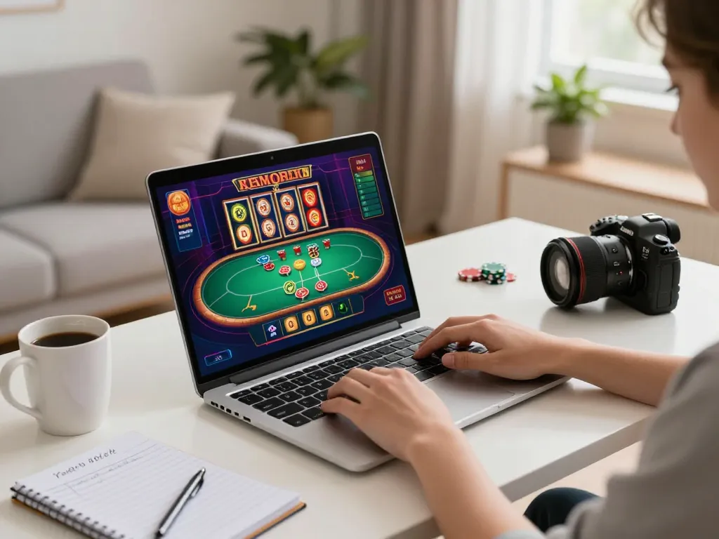 hm88 player enjoying online casino games on laptop in cozy home setup