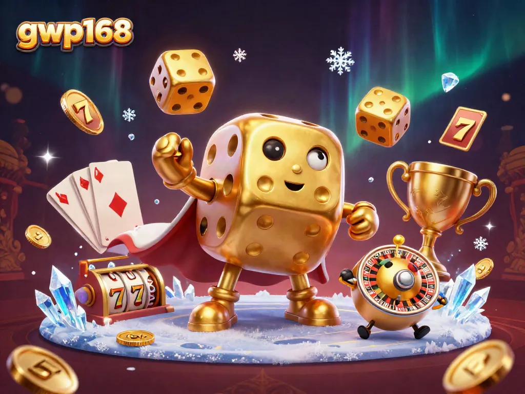 GWP168 mengalami pengalaman iGaming premium dengan simbol slot dan dadu emas bergulir.