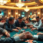 Engaged players strategizing during an intense Poker Game at a casino table.