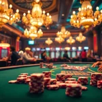 Experience excitement at a casino with elegant poker tables and vibrant atmosphere.