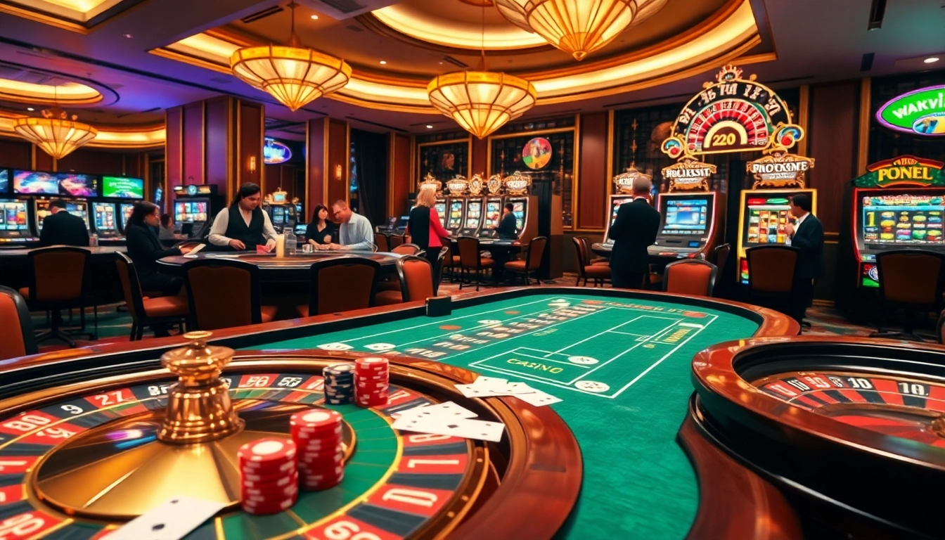 Experience the thrill of gaming at jun88.com with players at a vibrant casino table.