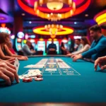 Experience the excitement of Blackjack Casino with players engaged at a vibrant gaming table.