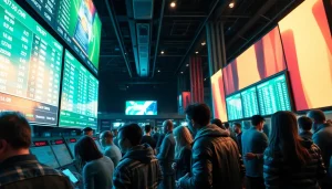 Engaging online Betting scene featuring enthusiastic participants in a vibrant sportsbook environment.
