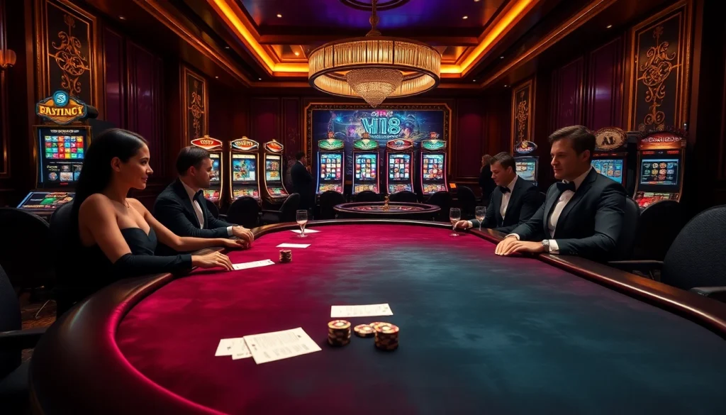 Experience the thrill of Hi88 VIP with an elegant poker game in a luxurious casino setting.