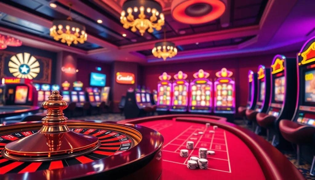 Experience the excitement of online gambling at https://mm88.tokyo/, featuring vibrant casino scenes with roulette, poker, and slot machines.