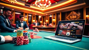 Engaging online gambling experience at link xx88 with poker table and vibrant atmosphere.