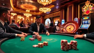 Players engage in high-stakes poker at MM 88, showcasing luxury and excitement in a vibrant casino.