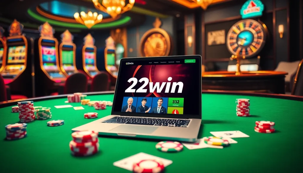 Engage with thrilling casino experiences at 32win.com, showcasing poker chips and gaming tables.