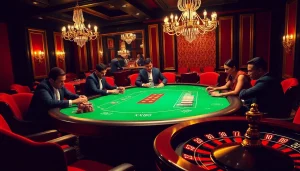 Players engaging in intense gameplay at the casino table on https://xx88.bar/, surrounded by luxurious decor.